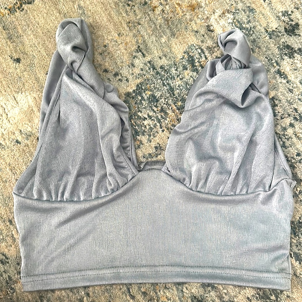 Shein Gray Sleeveless Crop Top Knotted‎ Tank Top Shirt Women's Size M